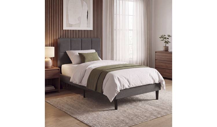 Vida Designs Velmora Single Linen Fabric Bed With Mattress - Dark Grey