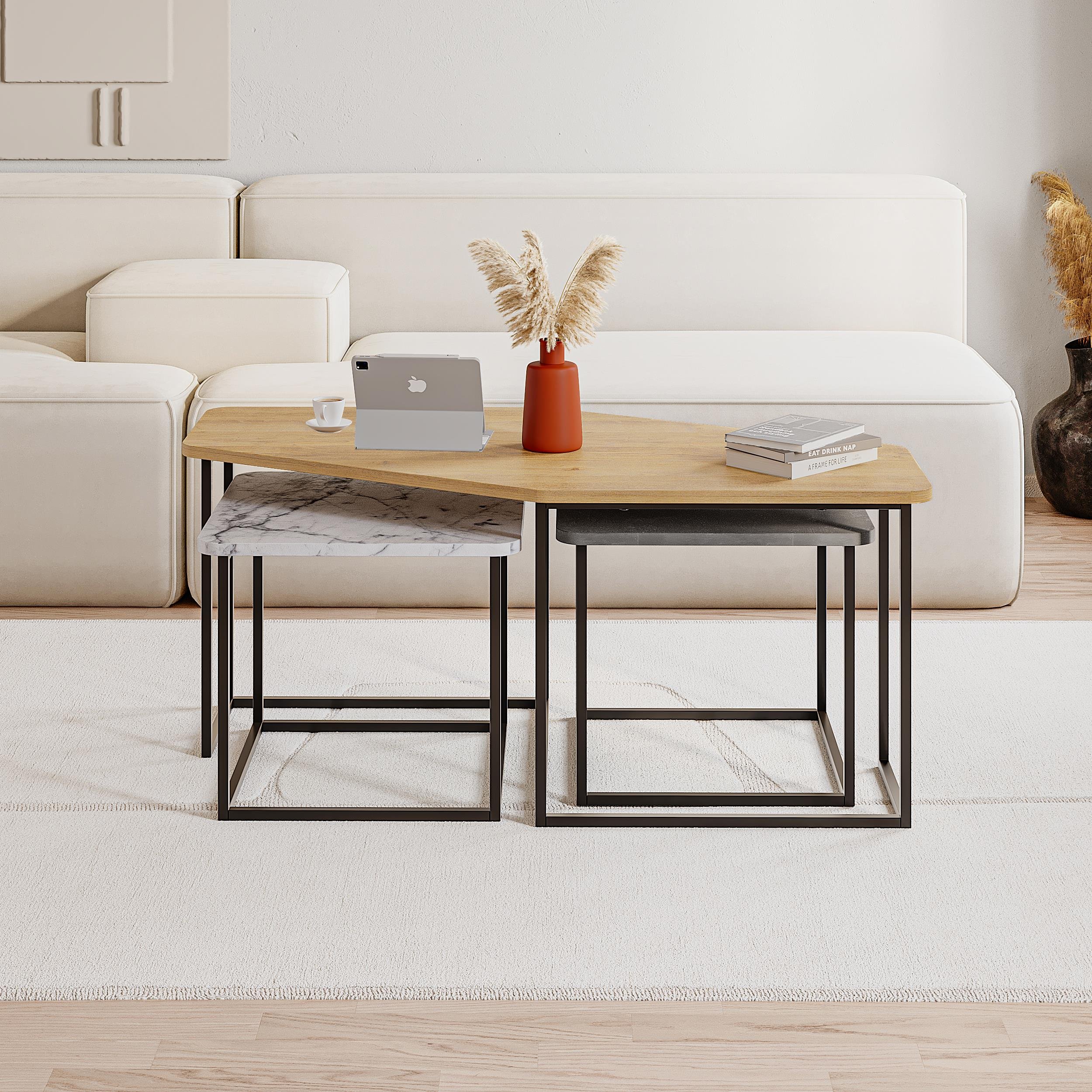 Decortie Nesty Nesting Coffee Table - Oak & Marble Effect - Image 1