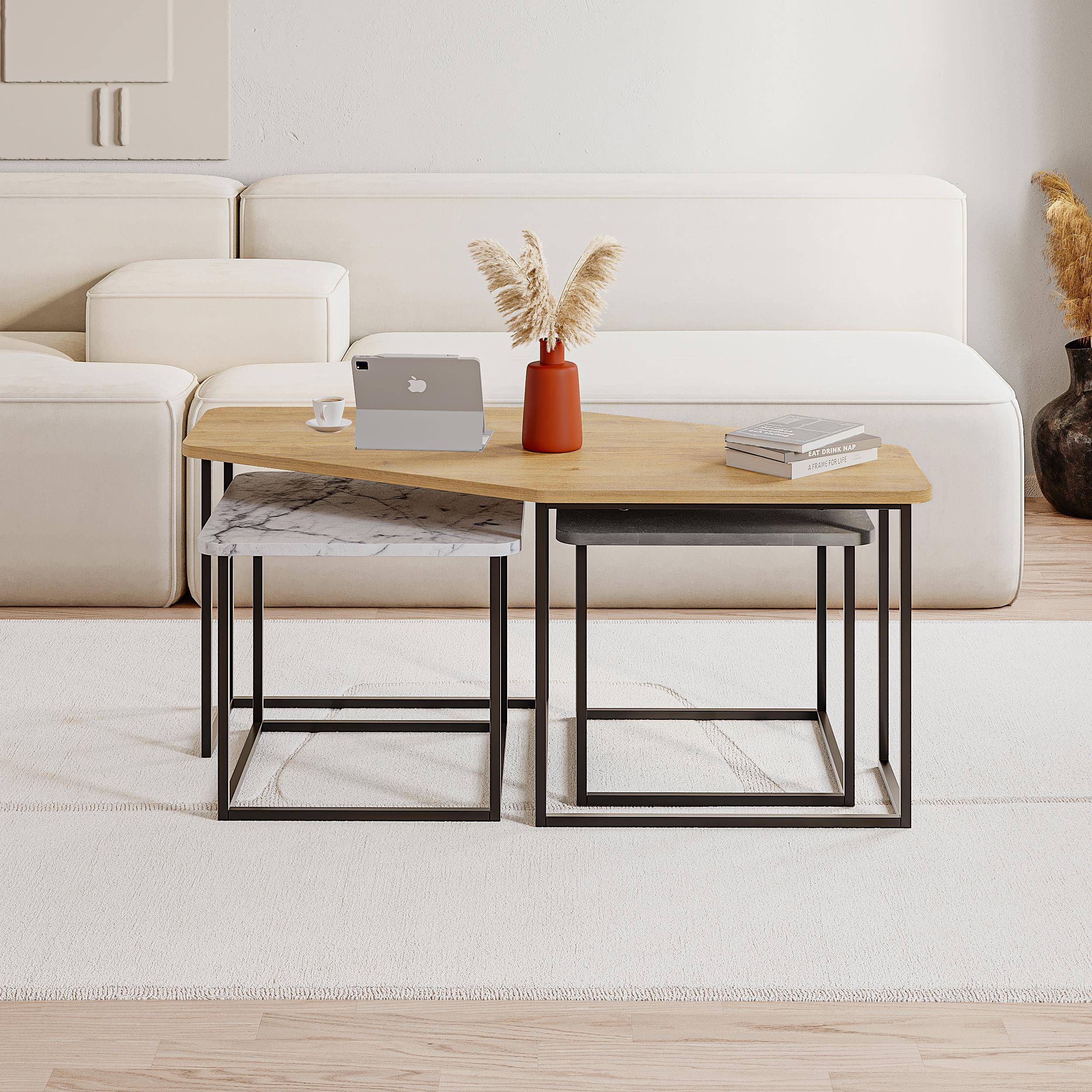 Decortie Nesty Nesting Coffee Table - Oak & Marble Effect - Image 1