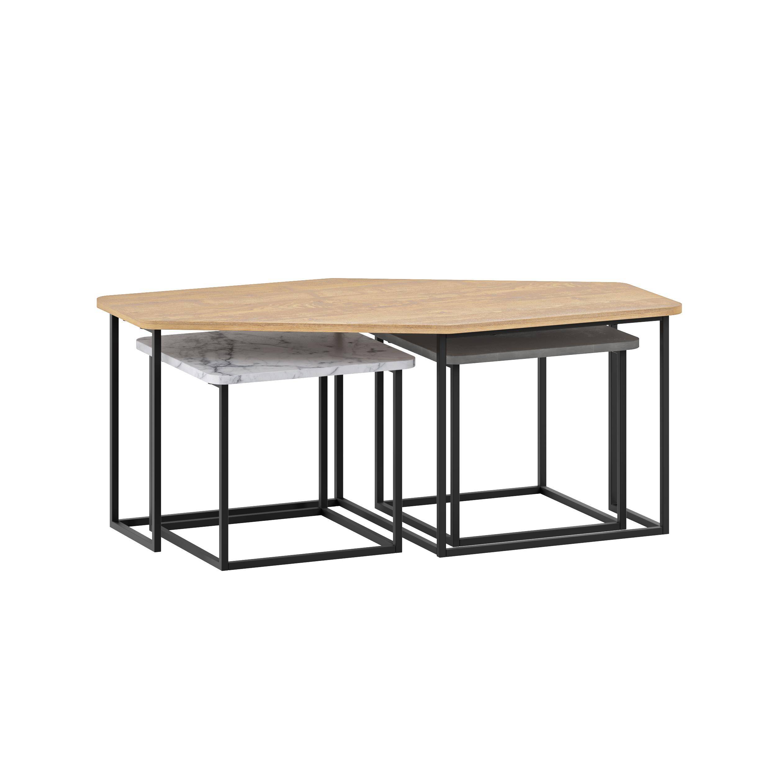 Decortie Nesty Nesting Coffee Table - Oak & Marble Effect - Image 2