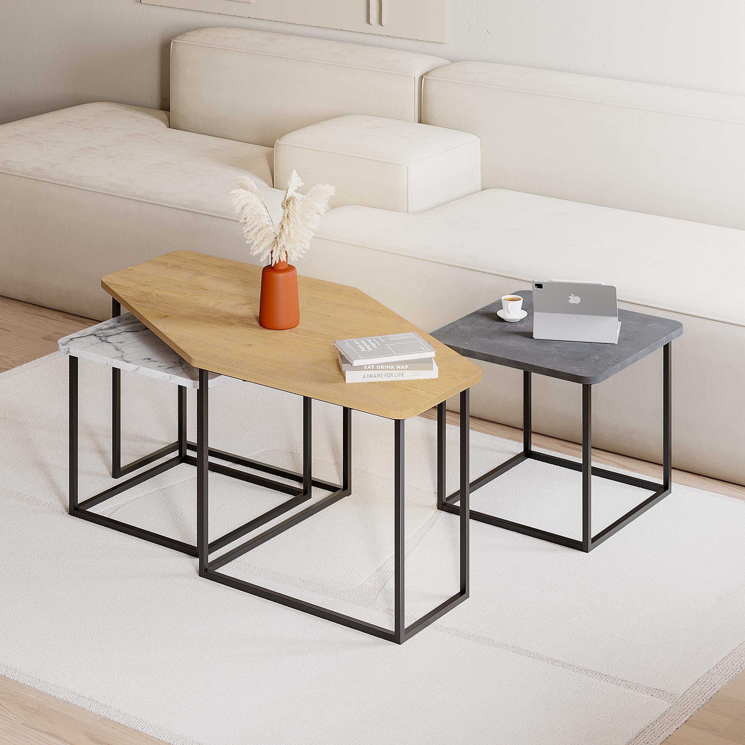 Decortie Nesty Nesting Coffee Table - Oak & Marble Effect - Image 3