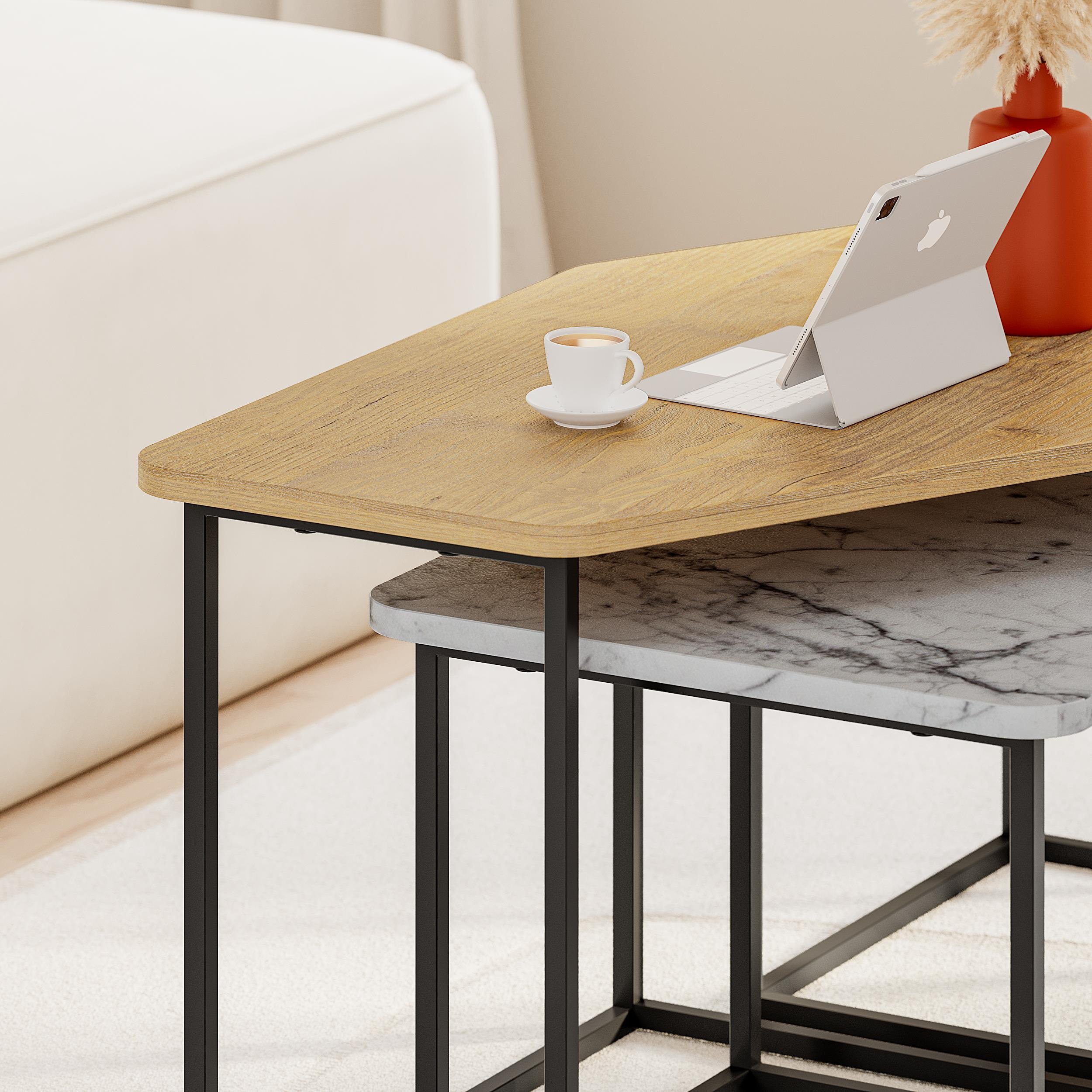 Decortie Nesty Nesting Coffee Table - Oak & Marble Effect - Image 4