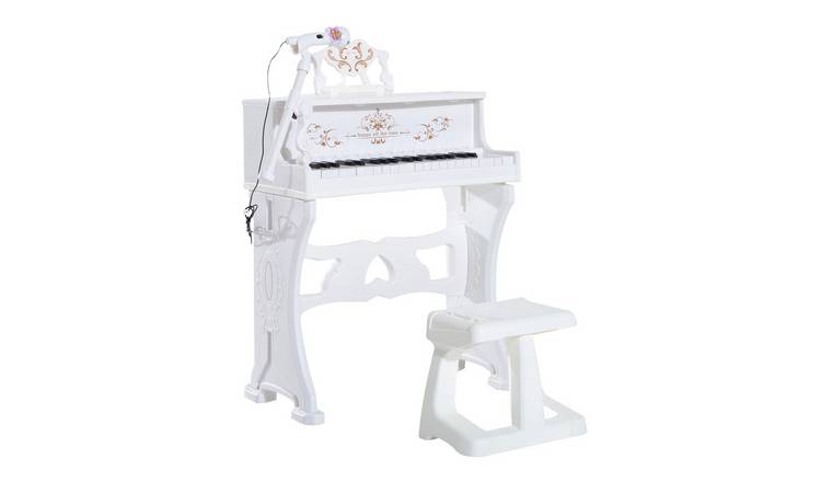 HOMCOM 37 Keys Stool Microphone Music Stand Kids Keyboard - White
