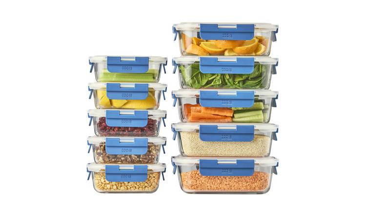 Cooks Professional Set of 10 Oven Safe Glass Food Storage Jars with Plastic Lids