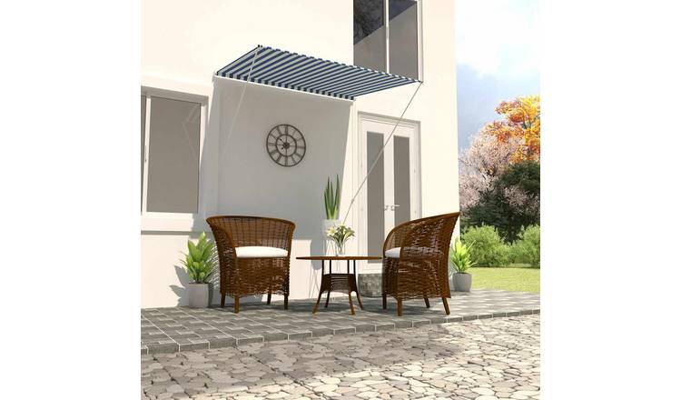 Walplus Polyester Retractable Awning - Blue and White - 150x150 cm