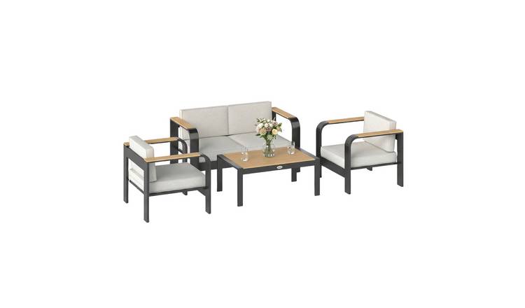 Outsunny 4 Seater Aluminium Furniture Set with Olefin Cushions - Beige