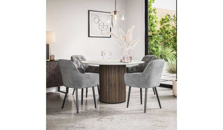 Furniture Online Arlo Anika Marble Top w Wal Legs Dining Table & 4 Grey Chairs