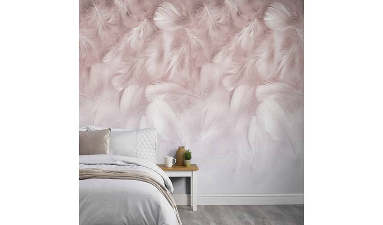 Grandeco Feathers 3 Lane Repeatable Textured Wallpaper Mural  - Pink