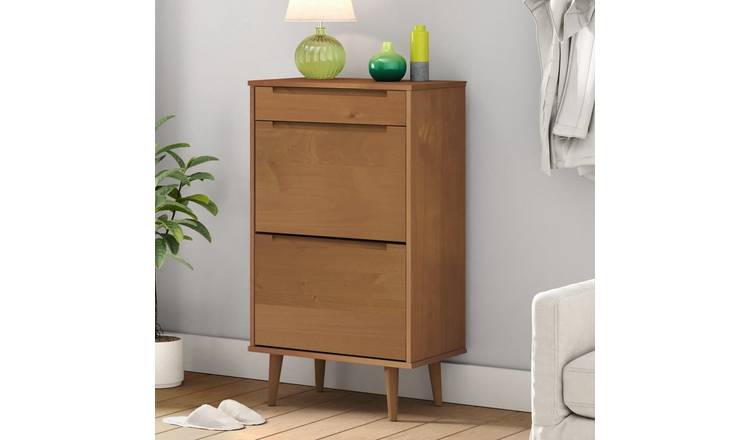 Walplus Solid Wood Shoe Cabinet - Brown - 59.5 x 35 x 103 cm