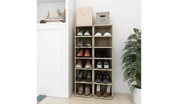 Walplus Pack of 2 Engineered Wood Shoe Cabinet - Sonoma Oak - 27.5 x 27 x 102 cm