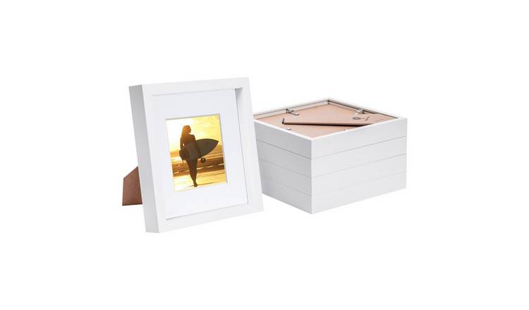 Nicola Spring 3D Box Photo Frames - 8" x 8" with Mount - Set of 5 - White