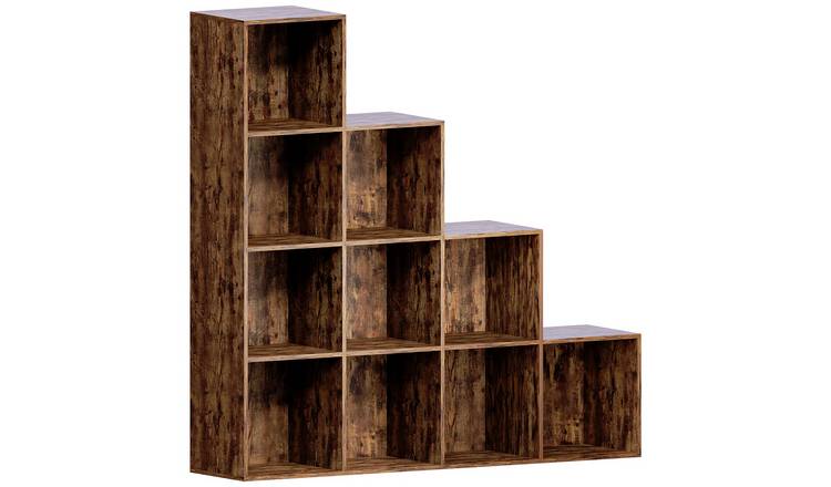 Vida Designs Durham 10 Cube Storage Stair Unit with 5 Grey Baskets - Dark Wood