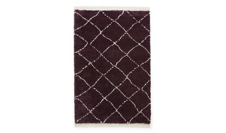 Mega Flooring Purple Shaggy Geometric Rug - 80 x 150cm