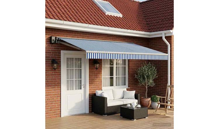 Walplus Polyester Awning Replacement Fabric - Blue and White - 500 x 300 cm