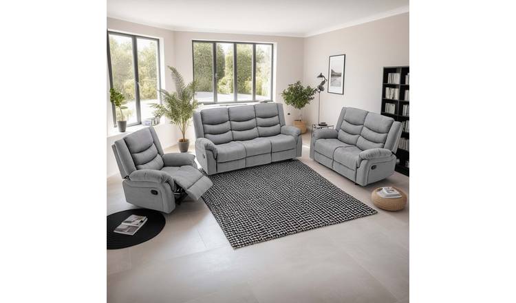 Furniture Online Seattle Manual Recliner Fabric 1+2+3 Seater Sofa Set - Grey