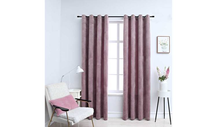 Walplus Pack of 2 Velvet Ring Top Blackout Curtains - Antique Pink - 0.02 x 140
