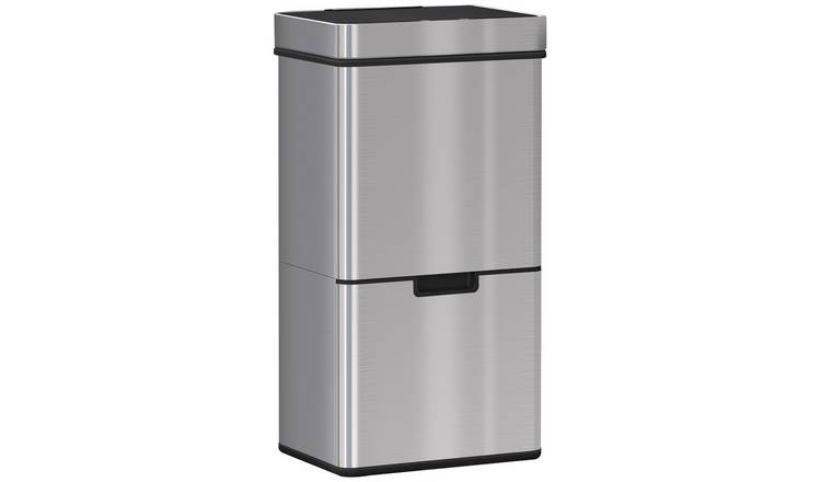 HOMCOM 72L Stainless Steel Recycling Sensor Bin with 3 Compartments - Sliver