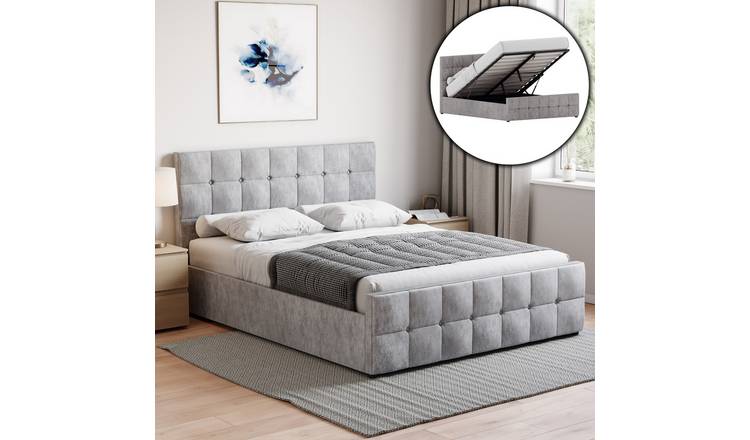 Vida Designs Valentina King Size Velvet Ottoman Bed With Foam Mattress - Silver