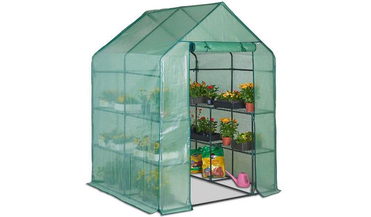 VonHaus 8-Shelf Weatherproof Walk In Greenhouse - Plastic Cover