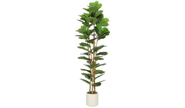 HOMCOM 6FT Artificial Fiddle Leaf Fig Tree with Solid Wood Trunks- Green