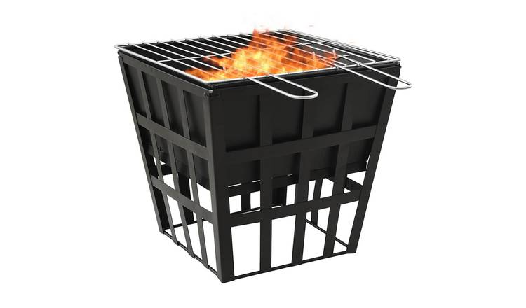 Walplus Steel In-1 Fire Pit and BBQ - Black - 34 x 34 x 48 cm