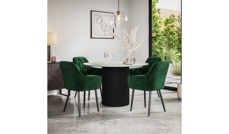 Furniture Online Arlo Anika Marble Top w Blk Legs Dining Table & 4 Green Chairs