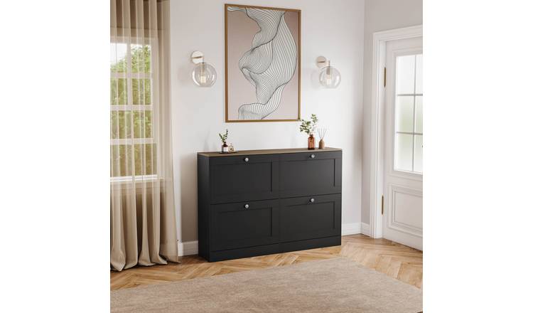 Vida Designs 4 Drawer Shoe Cabinet - Black & Oak