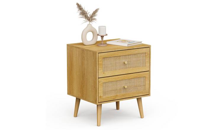 Vonhaus Sienna Rattan 2 Drawer Bedside Table - Brown