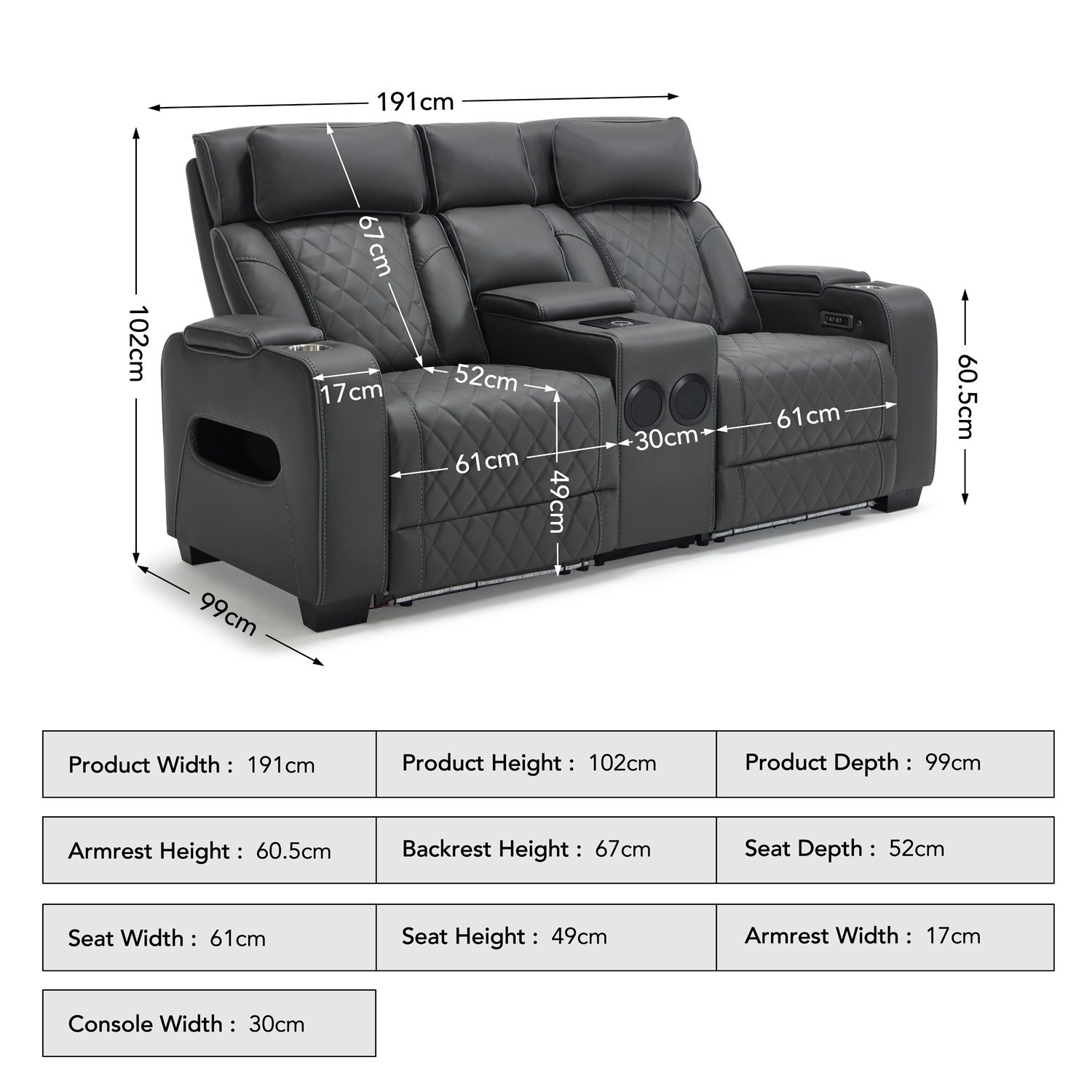 Furniture Online Capri Electric Recliner 2 Seater Leather Sofa – Charcoal - Image 8