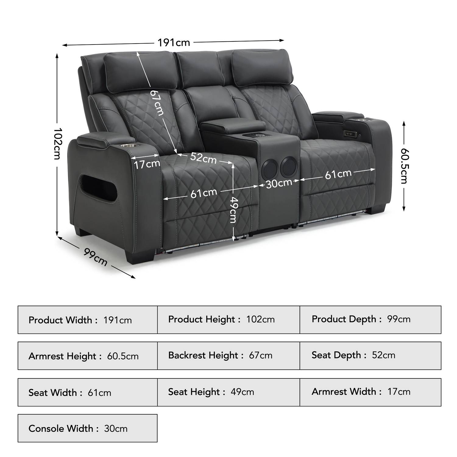 Furniture Online Capri Electric Recliner 2 Seater Leather Sofa – Charcoal - Image 8