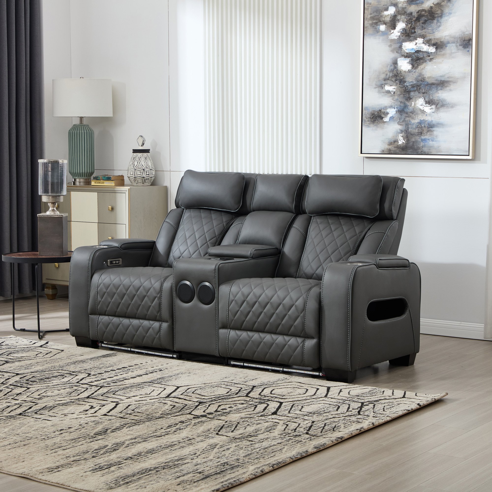 Furniture Online Capri Electric Recliner 2 Seater Leather Sofa – Charcoal - Image 2