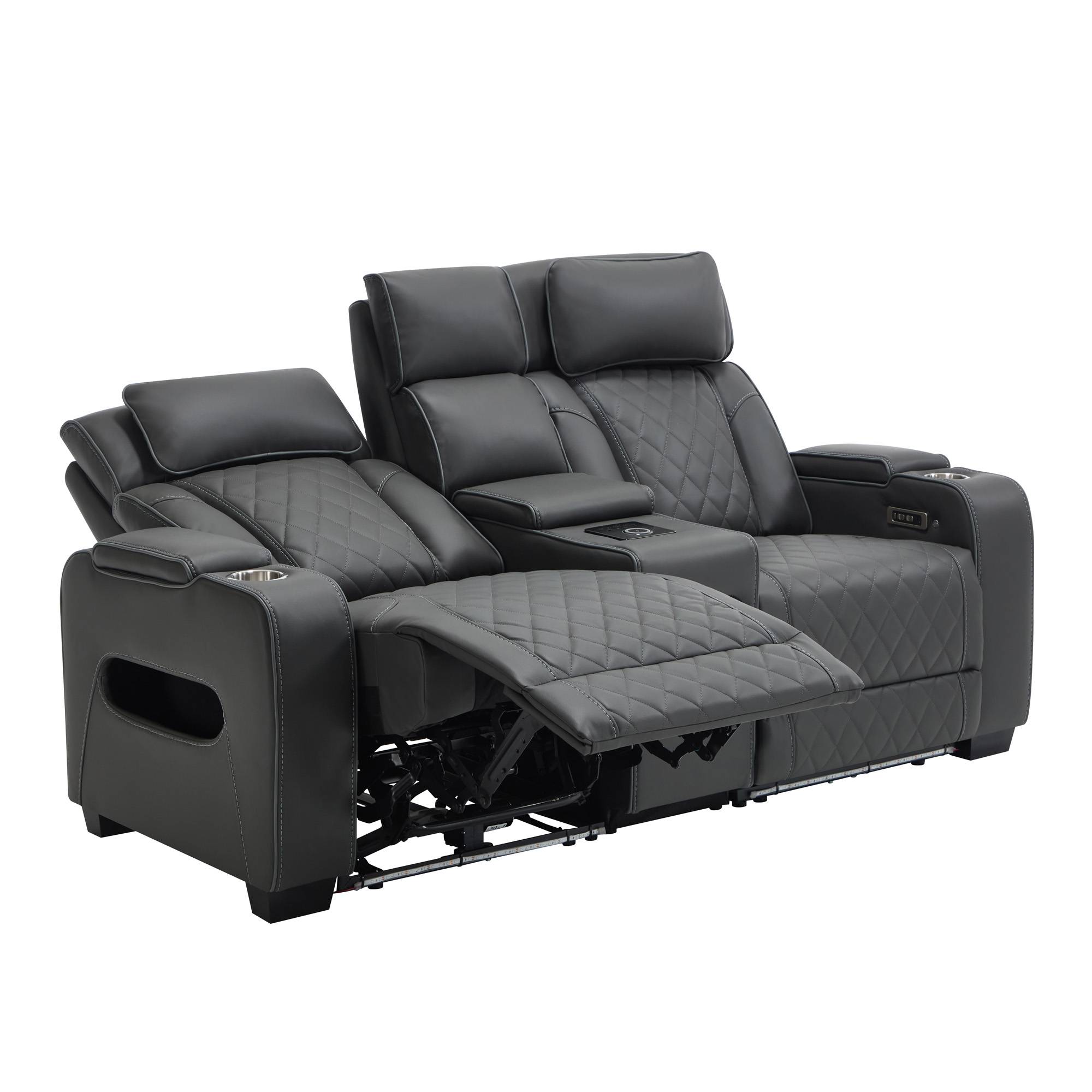Furniture Online Capri Electric Recliner 2 Seater Leather Sofa – Charcoal - Image 3