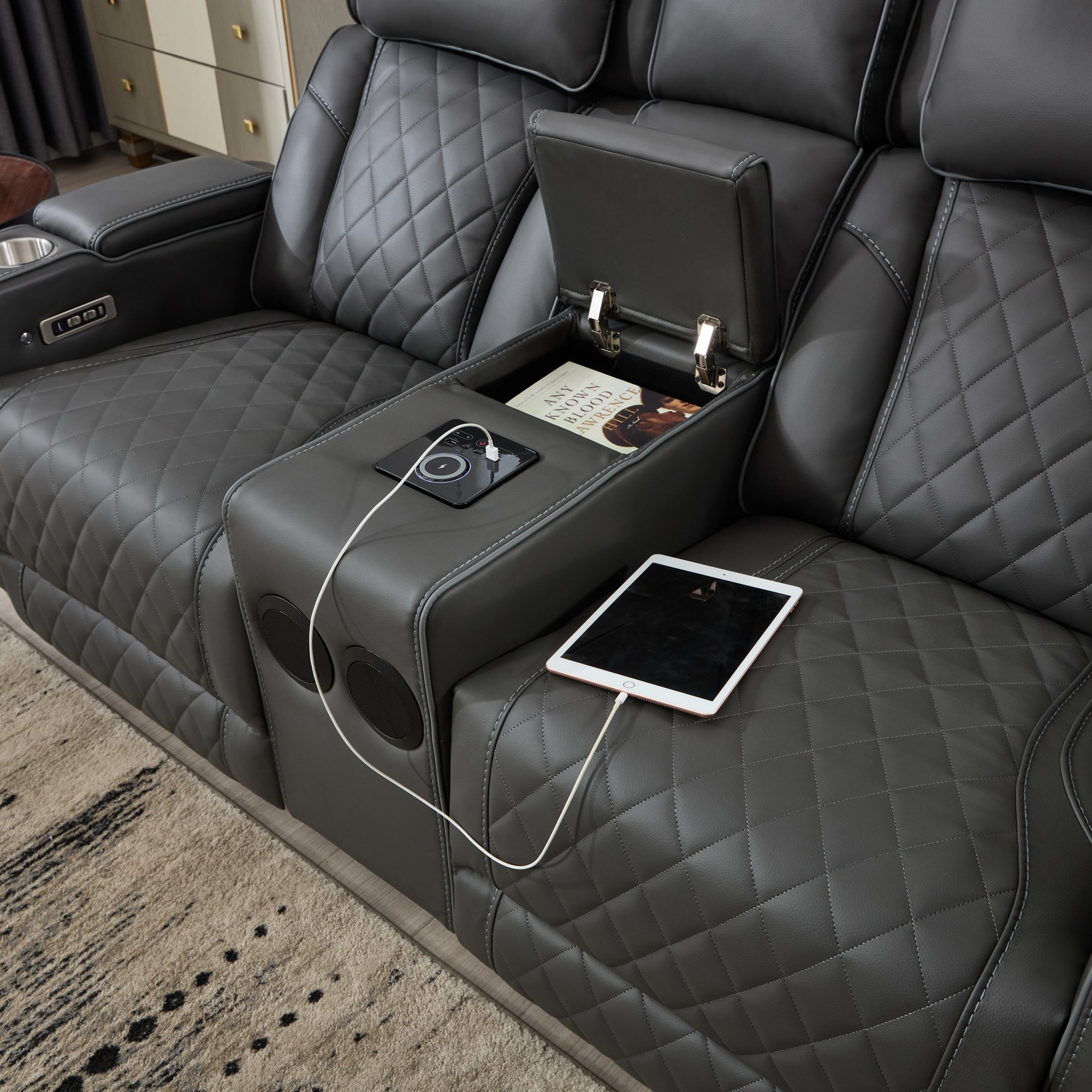 Furniture Online Capri Electric Recliner 2 Seater Leather Sofa – Charcoal - Image 5