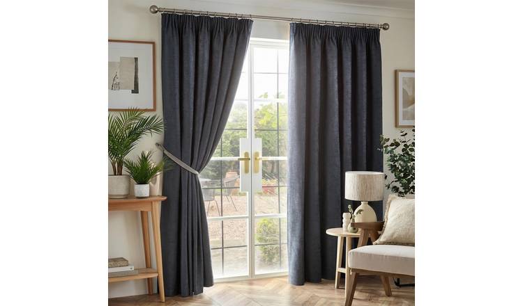 Luxury Living Chenille Blackout Pencil Pleat Curtains 229cm x 183cm - Charcoal