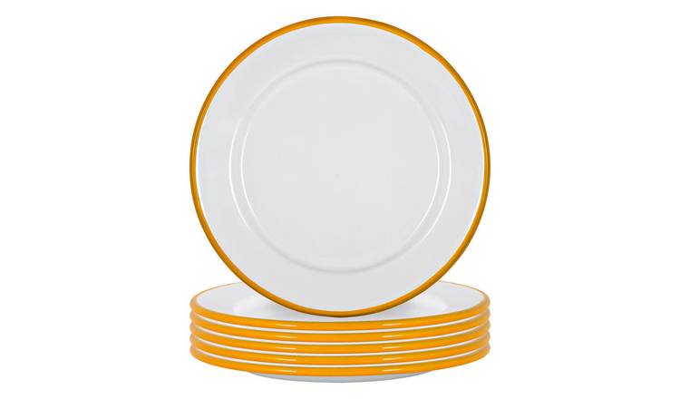 Argon Tableware White Enamel Side Plates - Yellow - Pack of 6