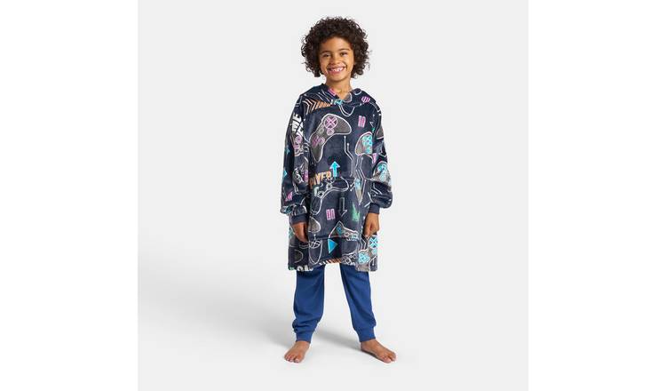 OHS Kids Gaming Glow In The Dark Hoodie Blanket - One Size - Black