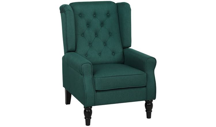 HOMCOM Wooden Button Tufted Faux Linen Armchair for Living Room - Green