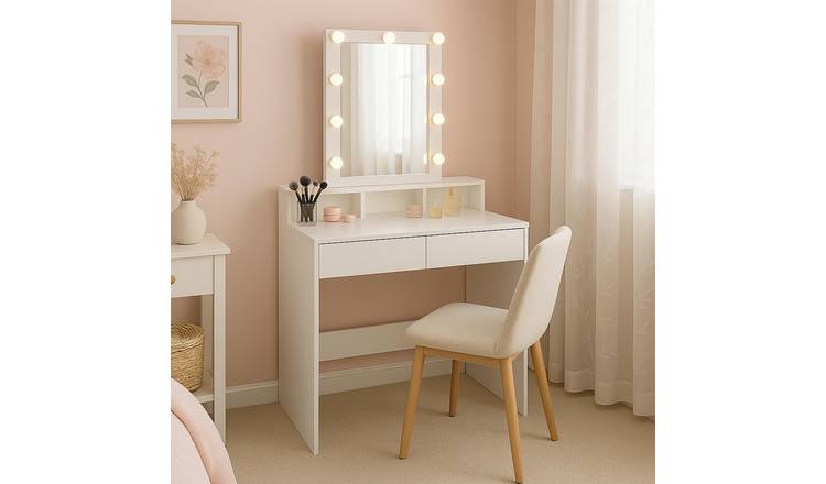 Harbour Housewares Wooden Dressing Table with LED Lights