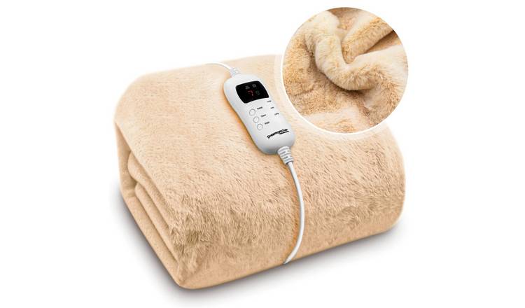 Dreamcatcher Faux Fur Polyester Heated Throw Electric Blanket - Cream