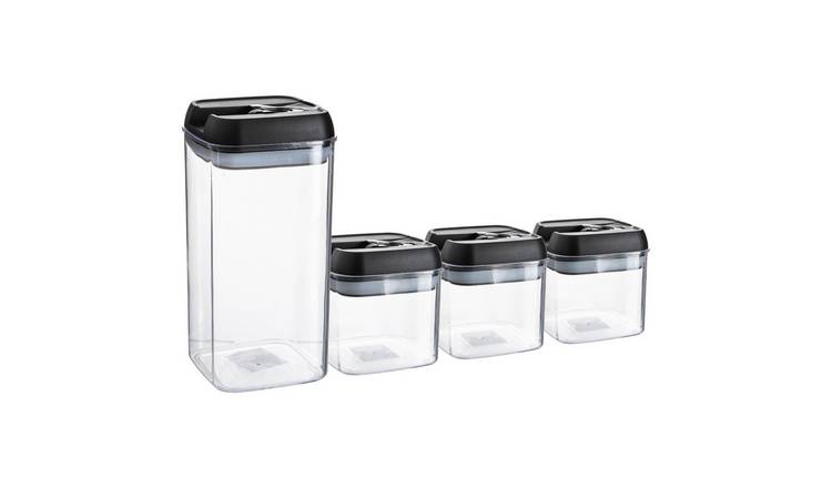 Argon Tableware 4 Piece Flip Lock Plastic Containers Set - Black - 20.5 x 10cm