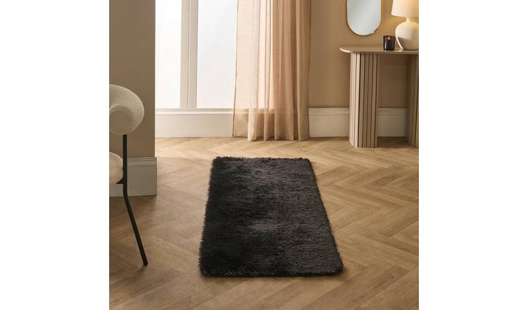 OHS Soft Fluffy Fleece Rug Runner - 60 x 150cm - Black