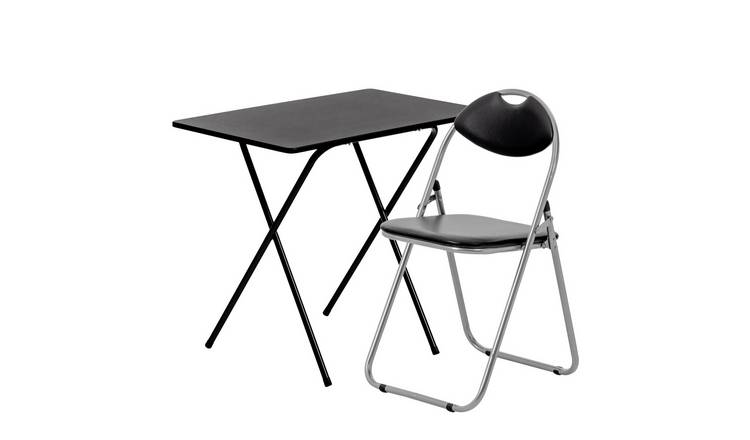 Harbour Housewares Wooden Folding Desk & Chair Set - Black/Black
