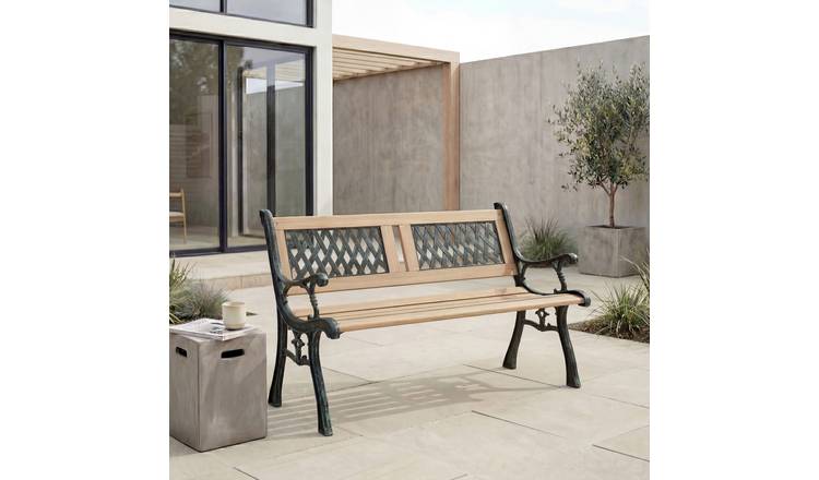 Garden Vida 2 Seater Wooden Twin Cross Style Garden Bench - Natural
