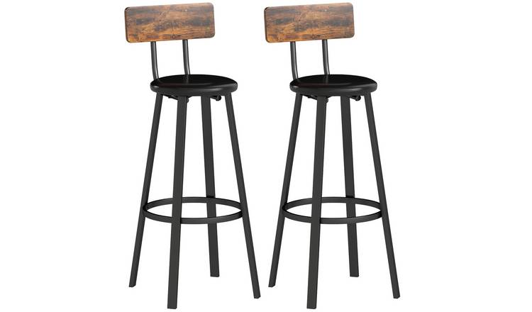 HOMCOM Set of 2 Faux Leather Bar Stools with Backrest - Rustic Brown and Black