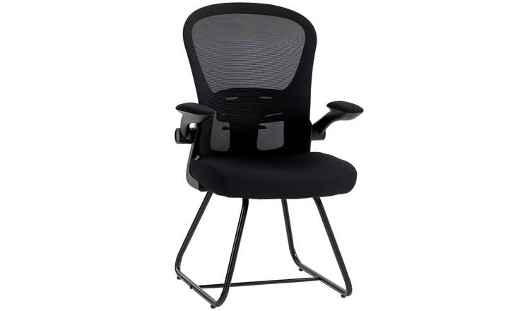 HOMCOM Metal Office Chair with Flip Up Armrest with Backrest - Black