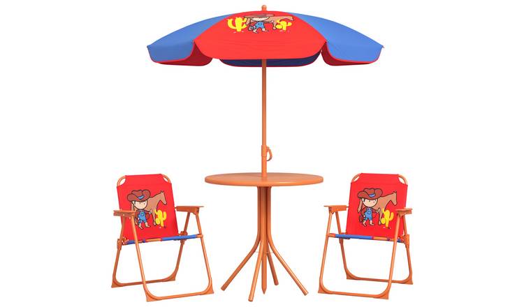 Outsunny 4 Piece Cowboy Parasol Chairs Kids Bistro Set - Blue and Red