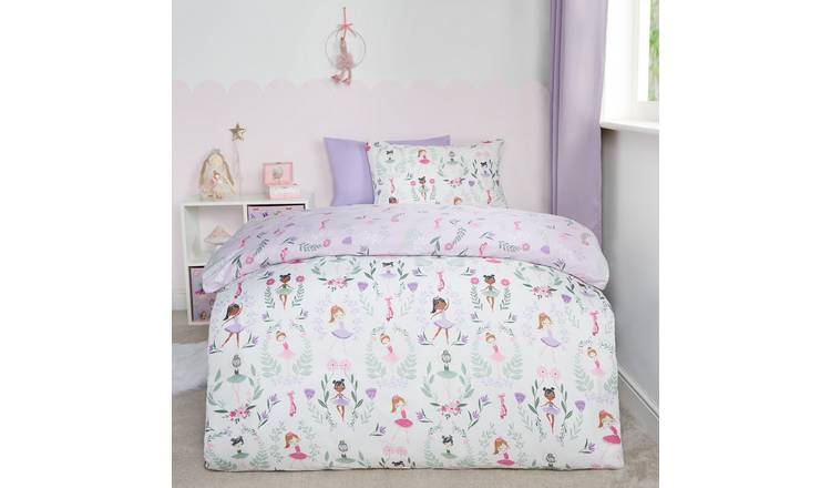 OHS Kids Ballerinas Print Reversible Duvet Cover Set - Lilac/White - Single