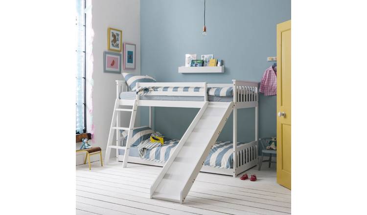 Noa & Nani Tuva Low Cabin Bed With Bunk Underbed, Play Area & Slide - White
