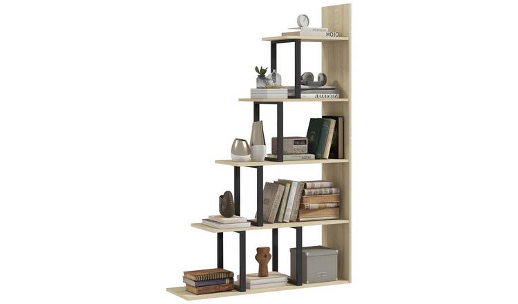 HOMCOM 5 Tier Industrial Ladder Storage Bookcase - Oak