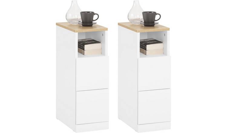 SoBuy Set Of 2 Slim Bedside Table With 2 Drawer 1 Shelf - White